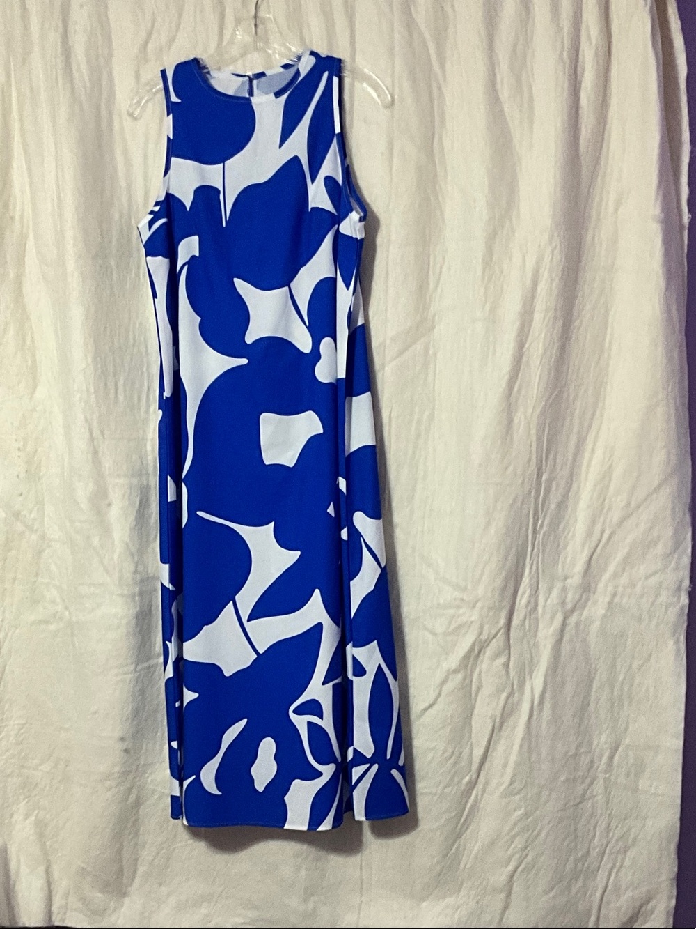 Sleeveless Blue & White Floral Maxi Dress